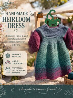 Hand Crocheted Ombré Teal to Berry Puff Sleeve Heirloom Baby Dress